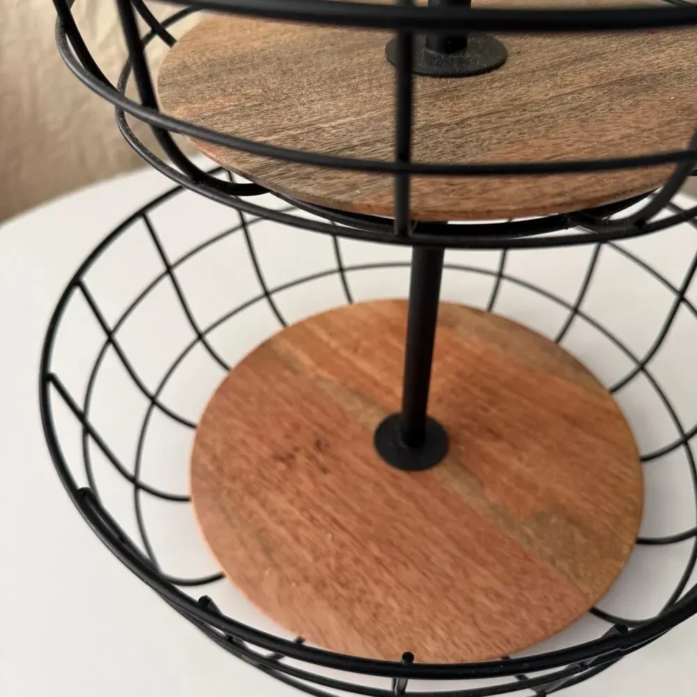 Threshold 2-Tier Mango Wood & Black Metal Wire Fruit Basket Farmhouse